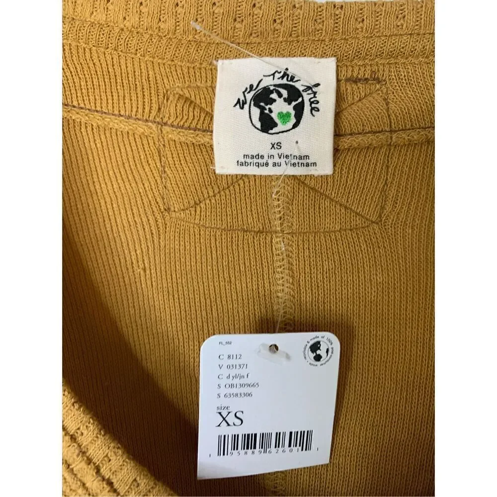 Free People We The Free oversized thermal mustard yellow women’s size XS NEW NWT